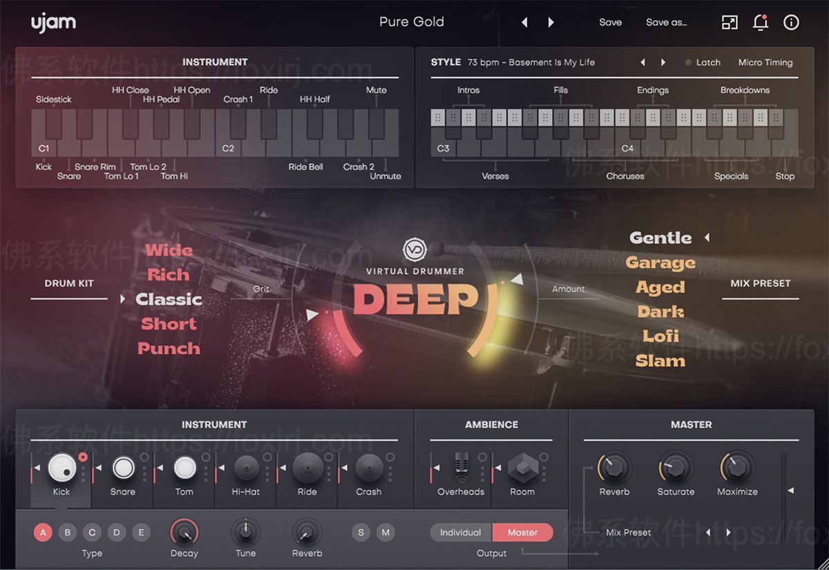UJAM Virtual Drummer DEEP 2.5.0 灵魂乐与放克鼓模拟插件