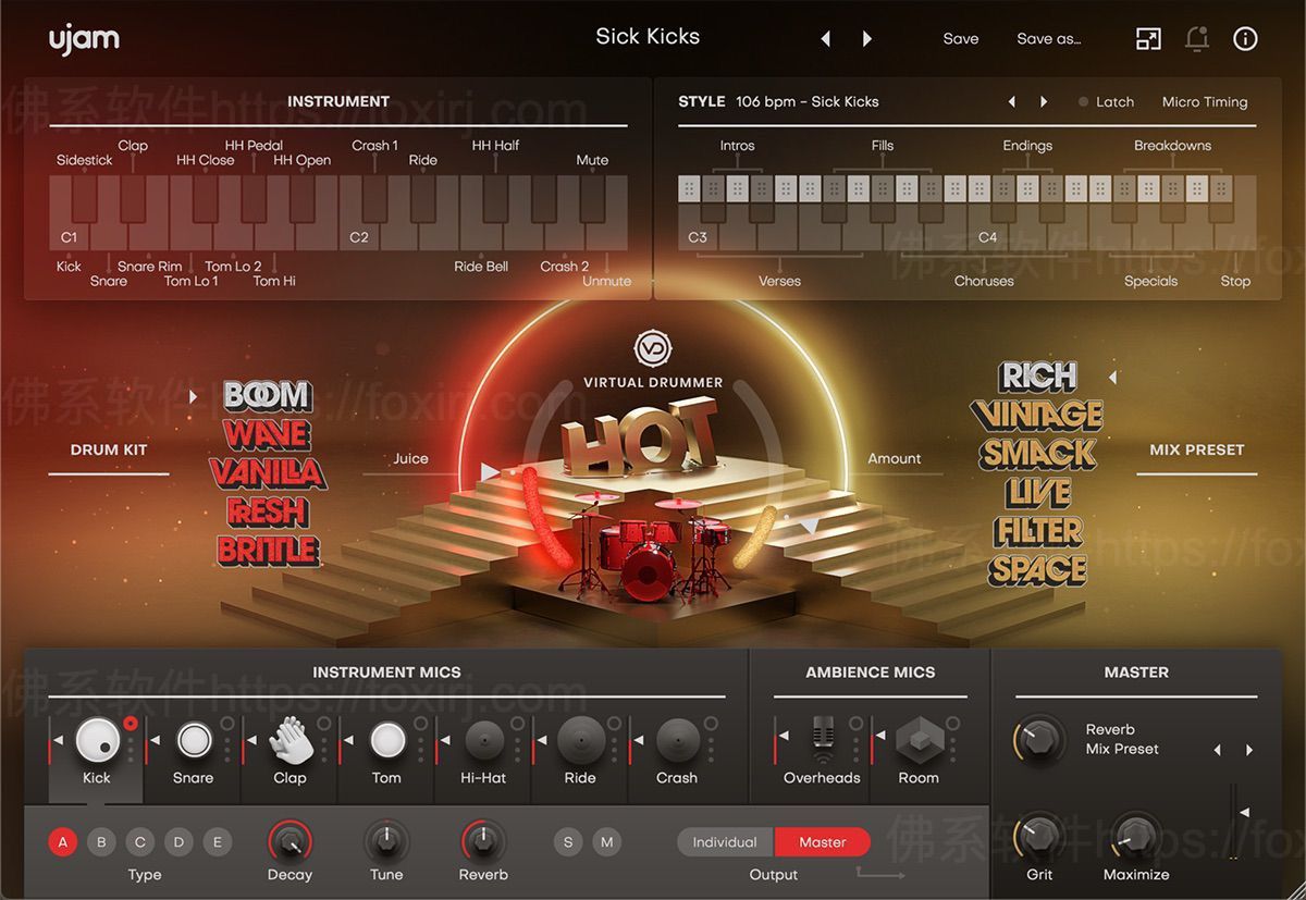 UJAM Virtual Drummer HOT 2.4.1 广播电台鼓模拟插件-佛系软件 UJAM Virtual Drummer HOT 2.4.1 广播电台鼓模拟插件-佛系软件