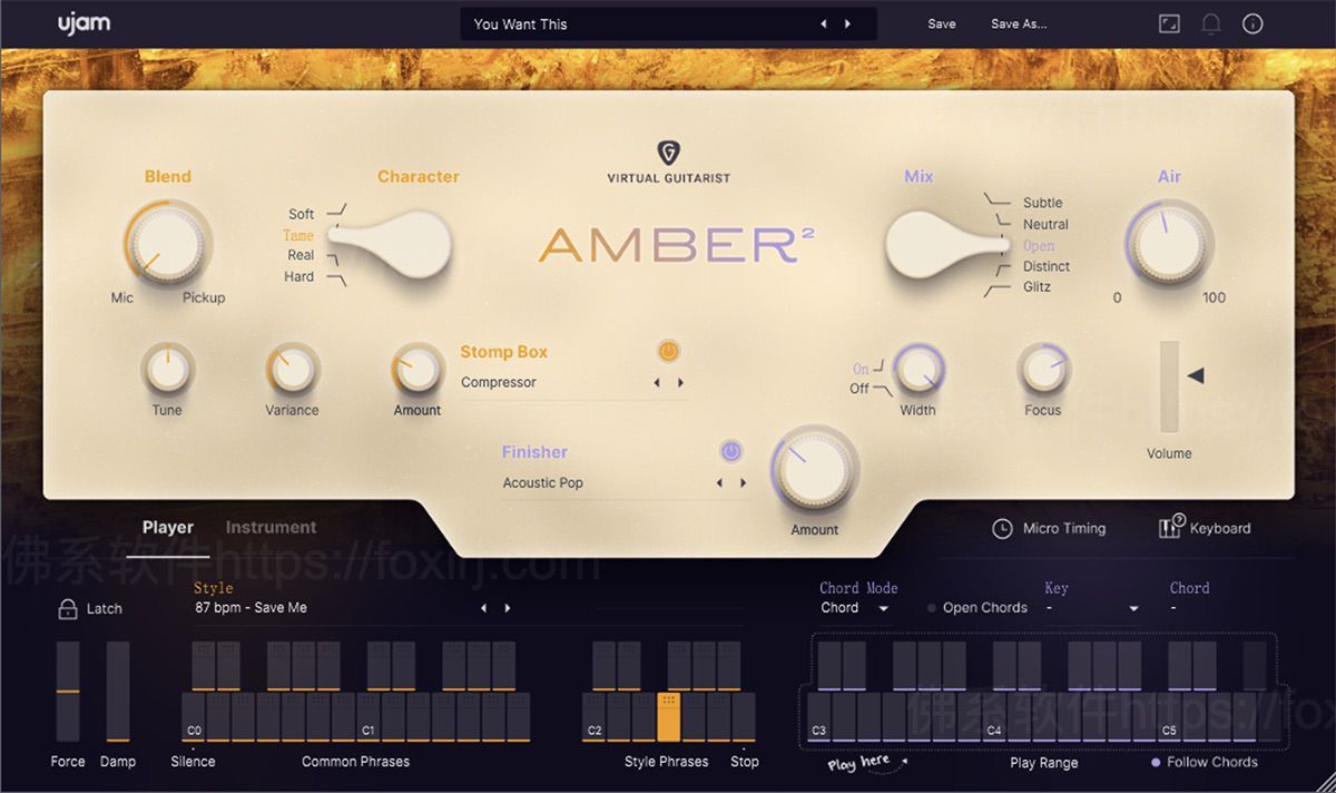 UJAM Virtual Guitarist AMBER 2.3.0 钢弦原声吉他效果模拟插件-佛系软件 UJAM Virtual Guitarist AMBER 2.3.0 钢弦原声吉他效果模拟插件-佛系软件